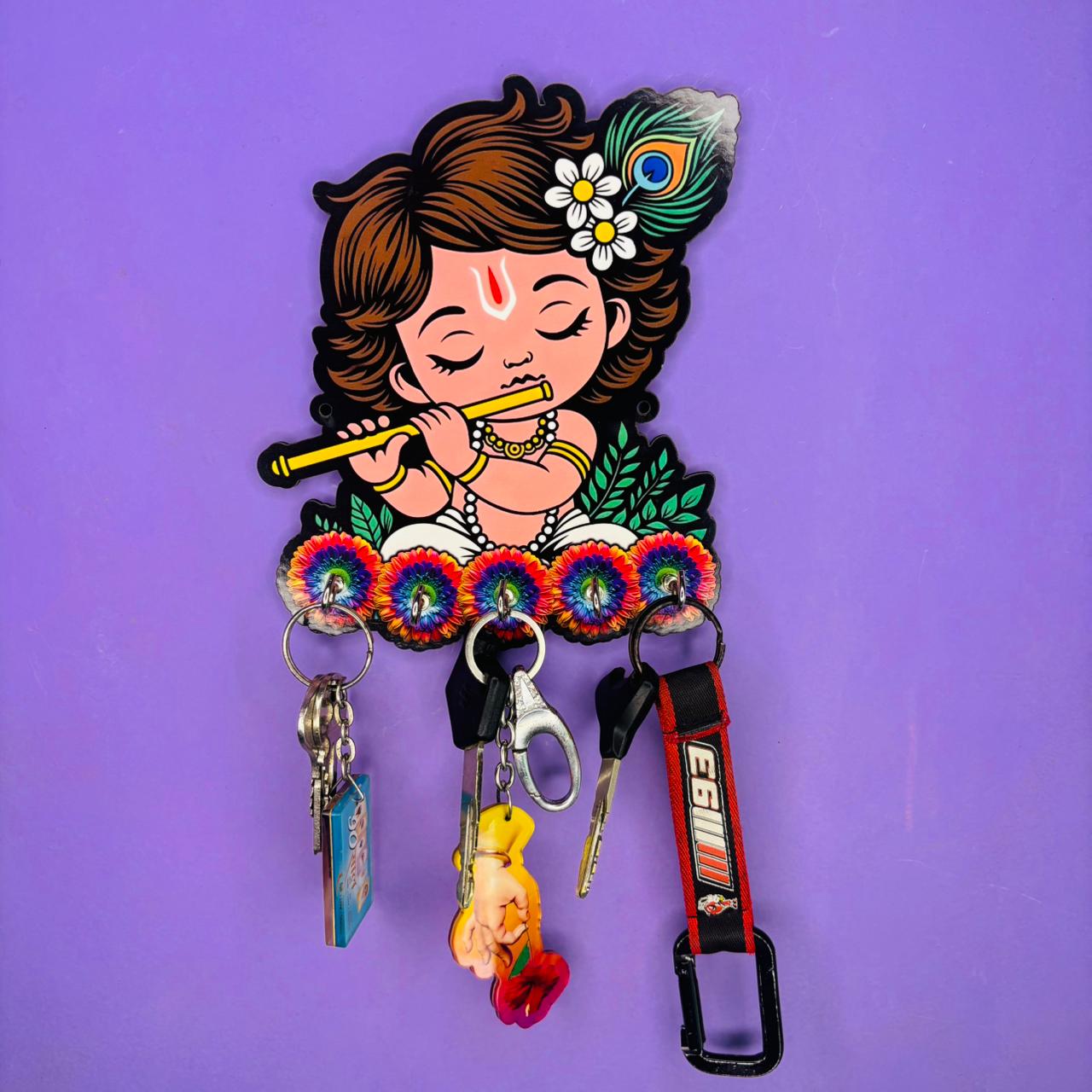 Little Krishna Key Holder for Home Entrance | Decorative Wall Hanging Key Stand