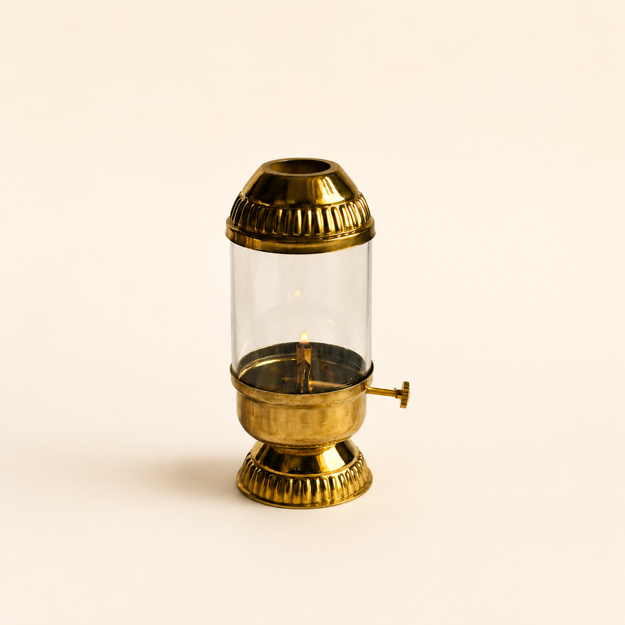 Brass Akhand Diya with Glass Cover – Traditional Oil Lamp for Puja Room, Temple & Spiritual Decor | Long Burning Jyot Diya for Home Mandir
