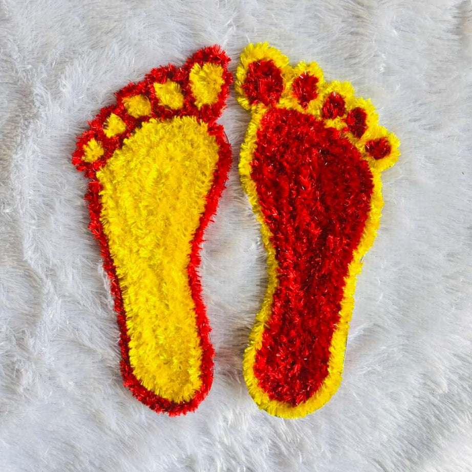 Maa Laxmi Charan Paduka Handmade Woolen Yellow & Red (Pair of 2)