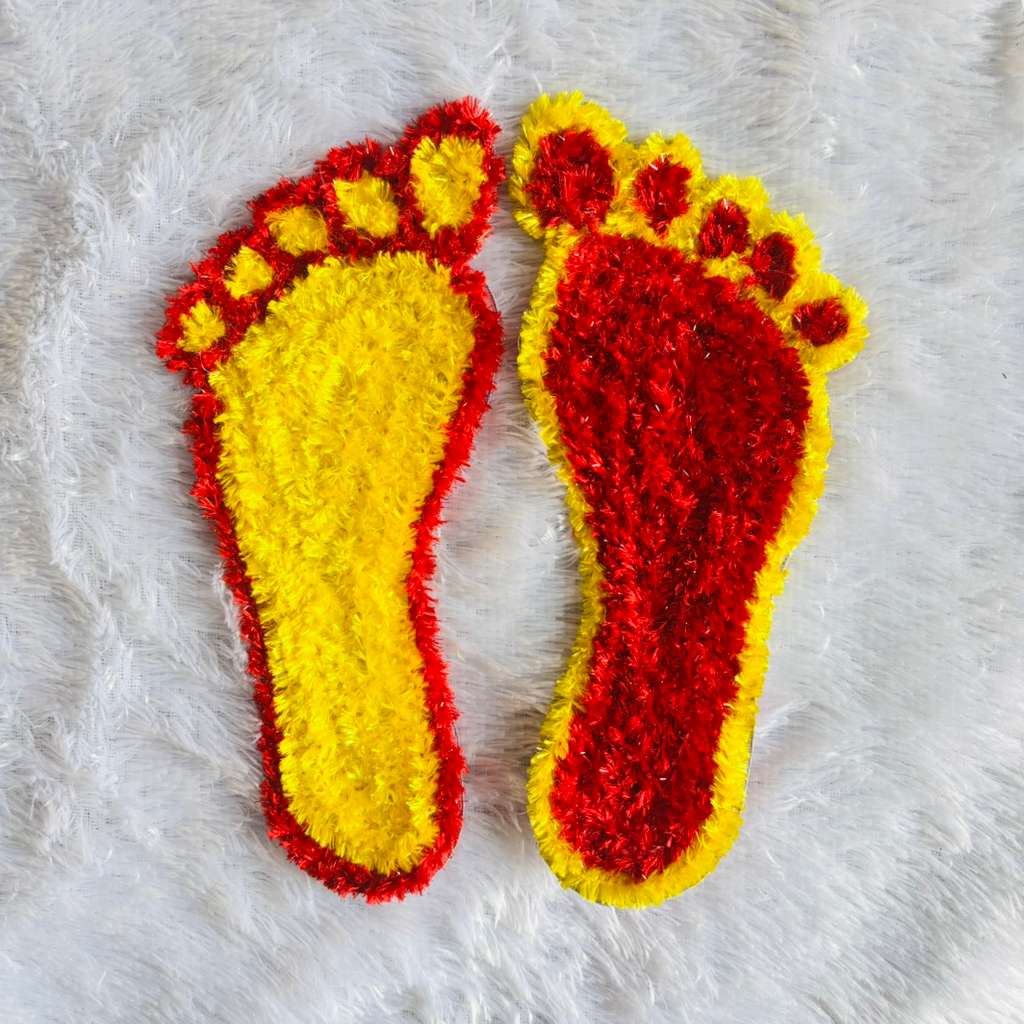 Maa Laxmi Charan Paduka Handmade Woolen Yellow & Red (Pair of 2)