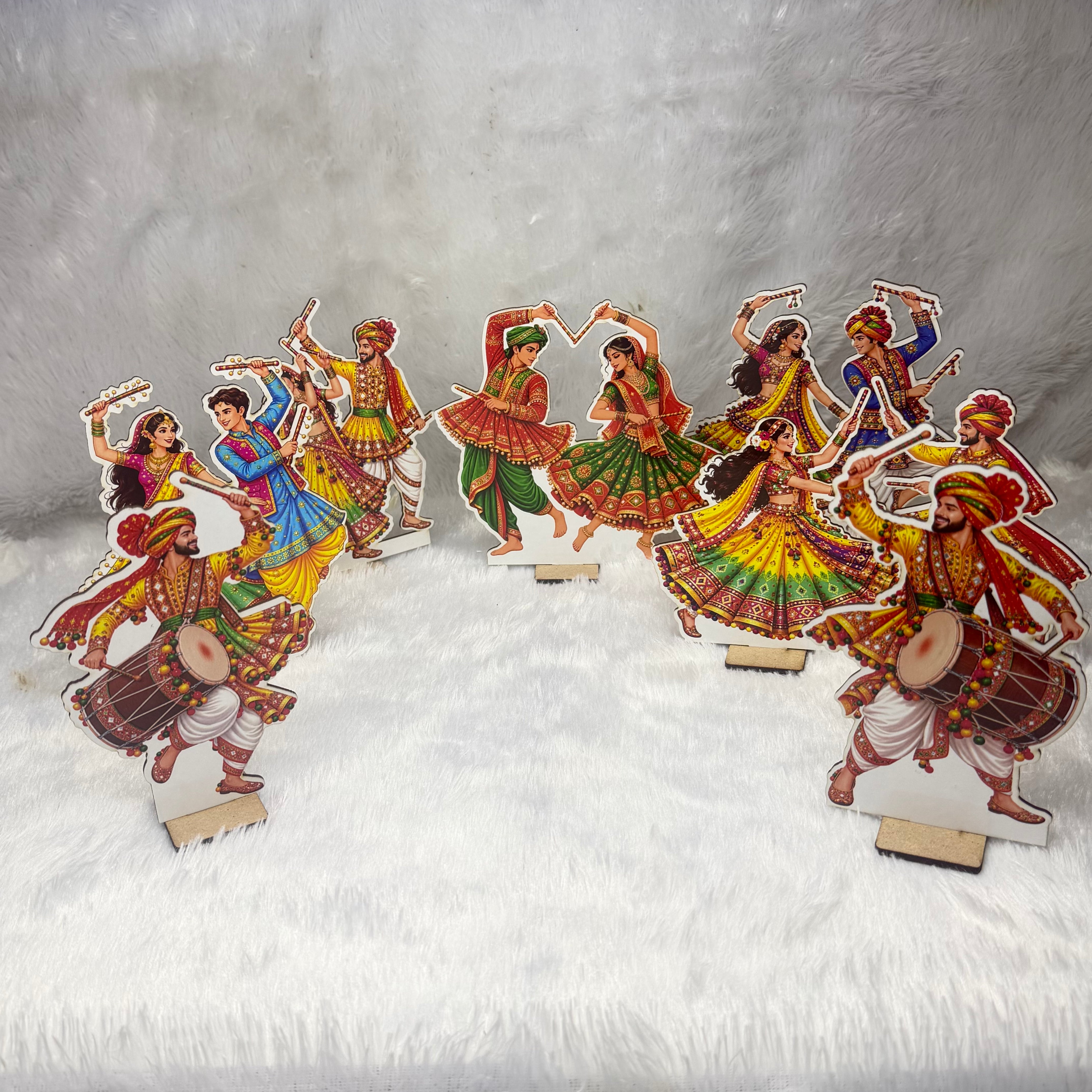 Traditional Dandiya Raas & Garba Dance Wooden Standee Set | Navratri Home Decoration & Festive Decor
