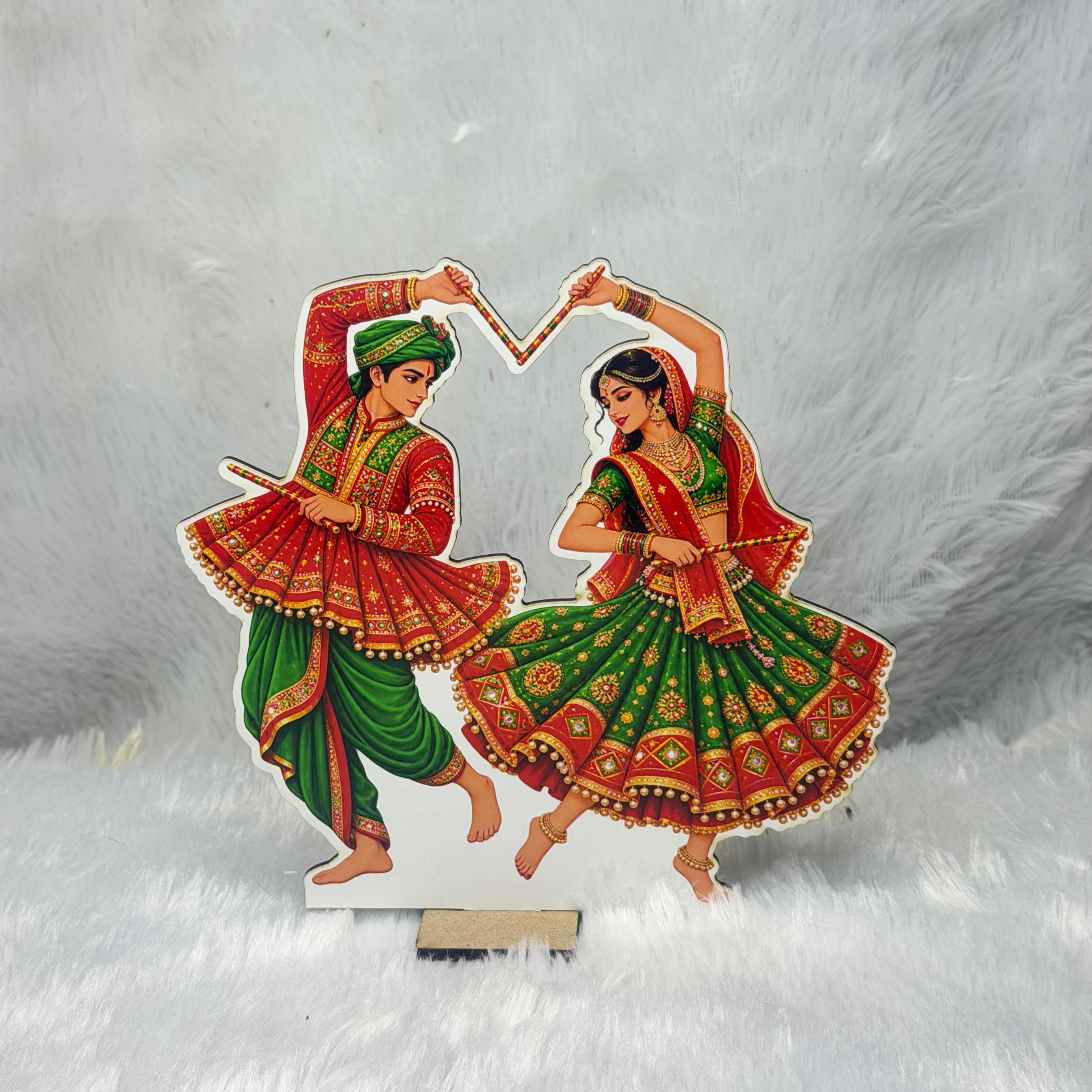 Traditional Dandiya Raas & Garba Dance Wooden Standee Set | Navratri Home Decoration & Festive Decor