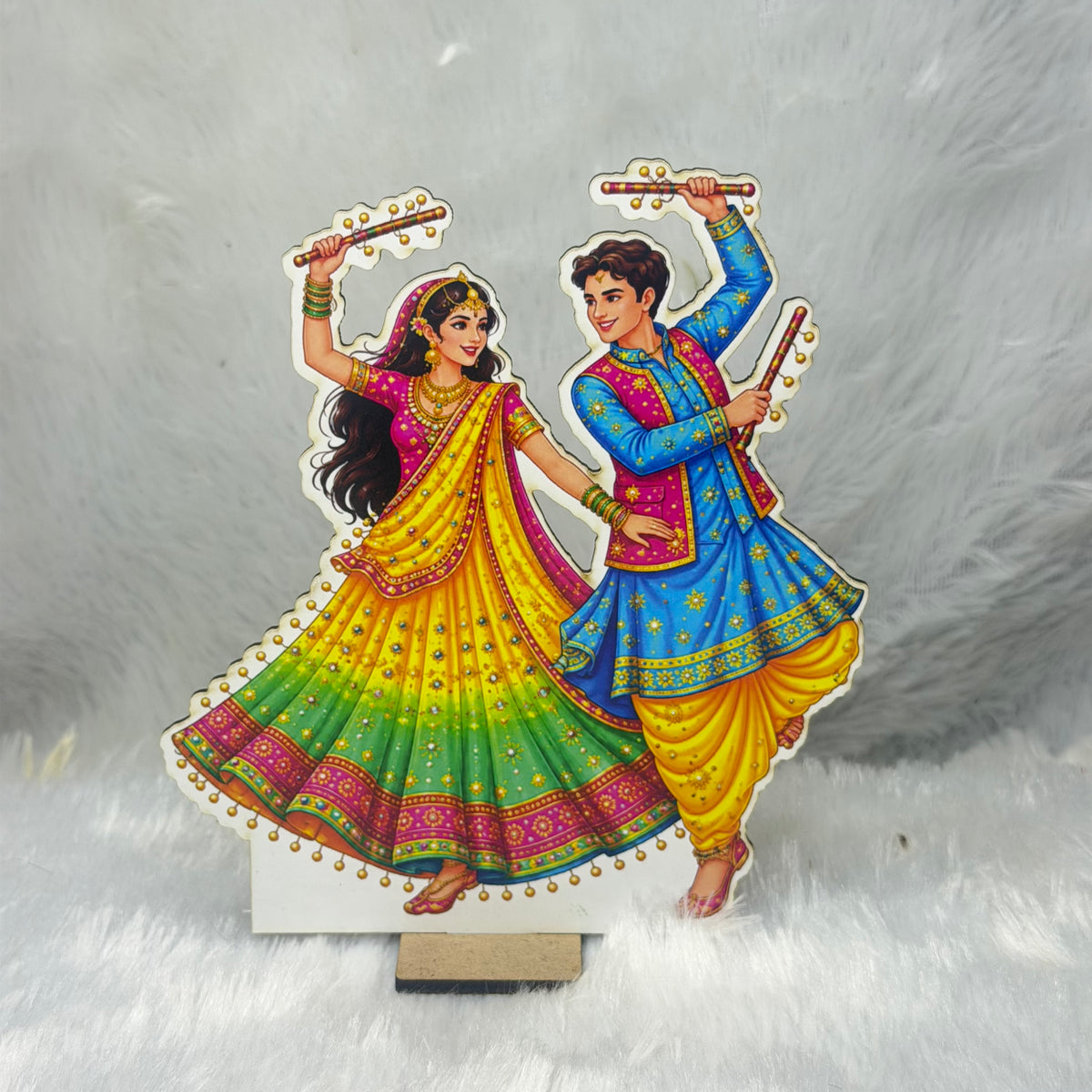 Traditional Dandiya Raas & Garba Dance Wooden Standee Set | Navratri Home Decoration & Festive Decor