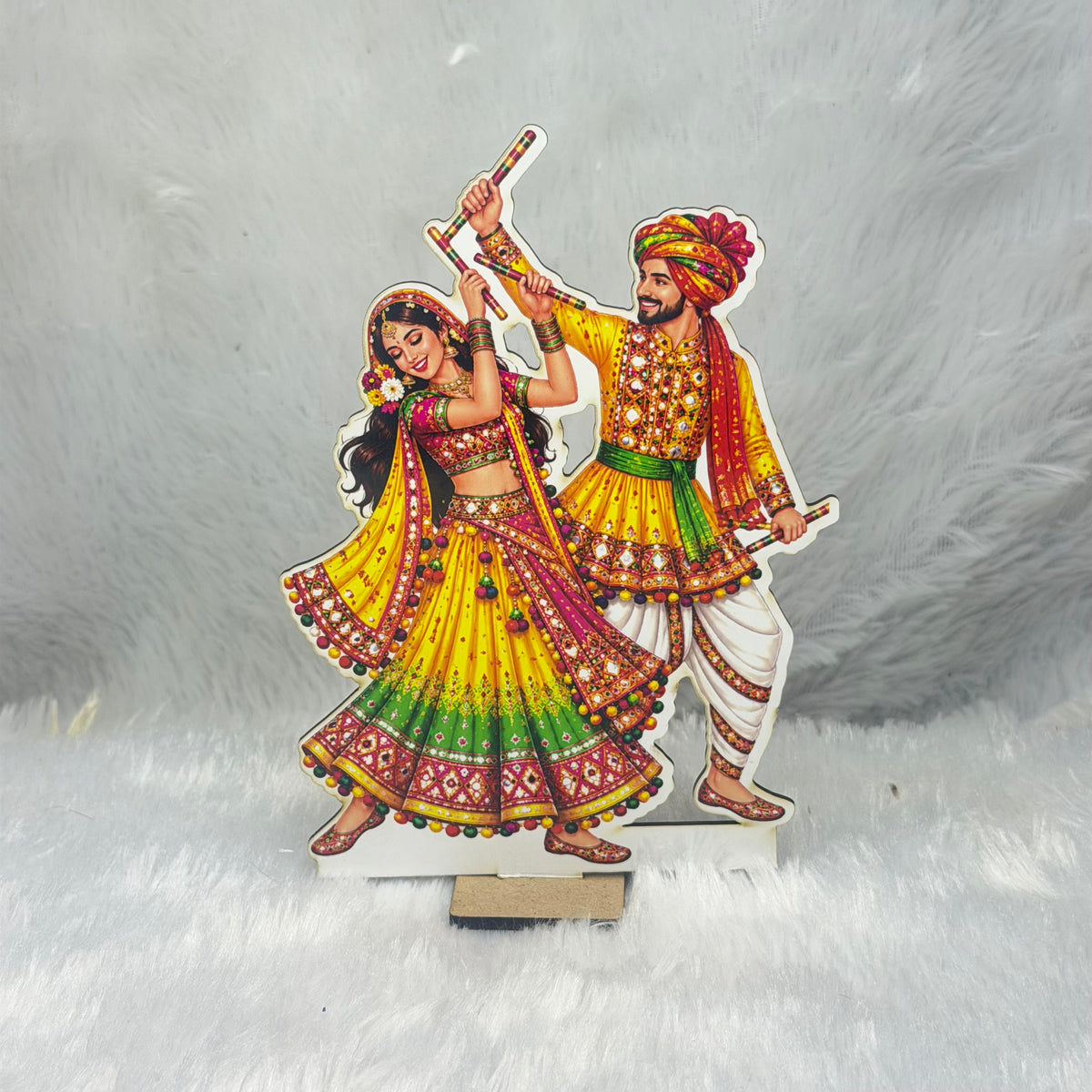 Traditional Dandiya Raas & Garba Dance Wooden Standee Set | Navratri Home Decoration & Festive Decor