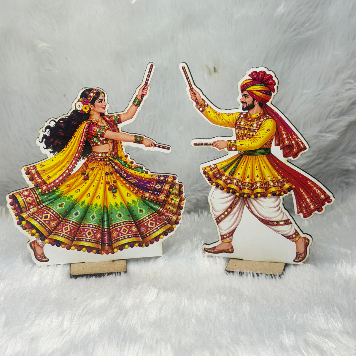 Traditional Dandiya Raas & Garba Dance Wooden Standee Set | Navratri Home Decoration & Festive Decor