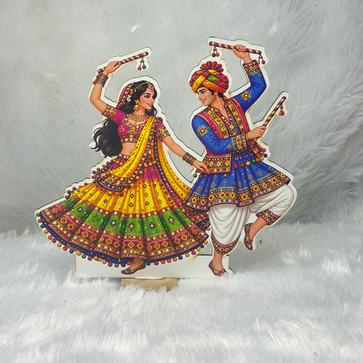 Traditional Dandiya Raas & Garba Dance Wooden Standee Set | Navratri Home Decoration & Festive Decor