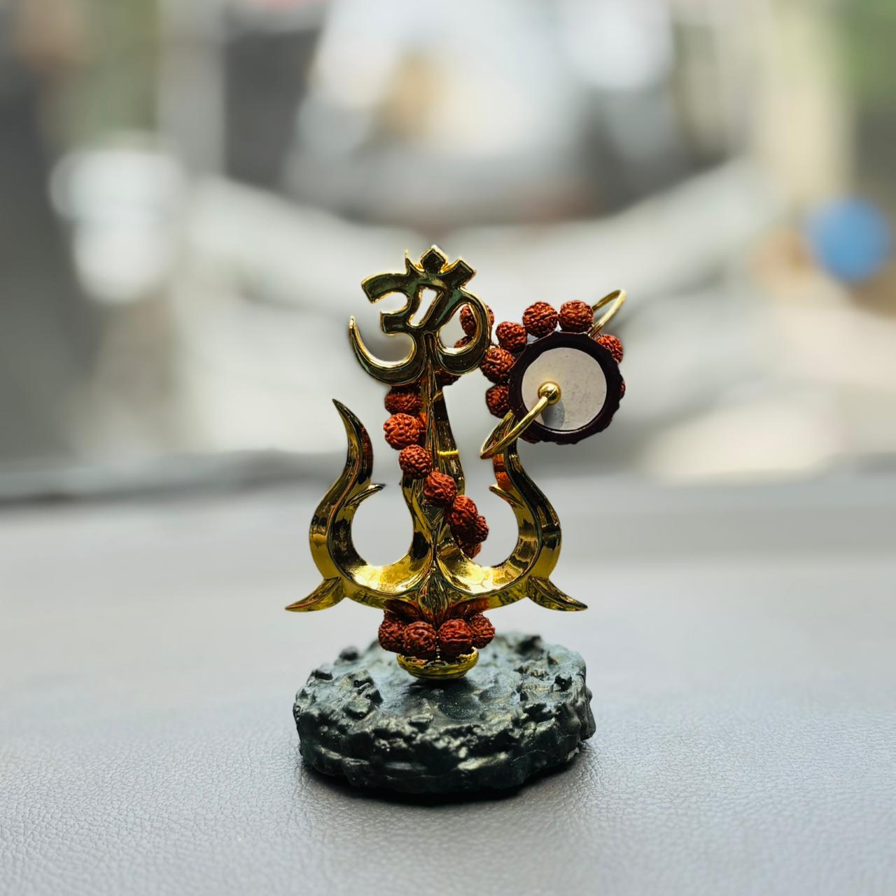 Shiva Trishul with Damru  (Real Rudraksha Mala)