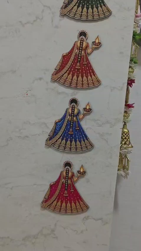 Premium wooden Lady with diya set of 10