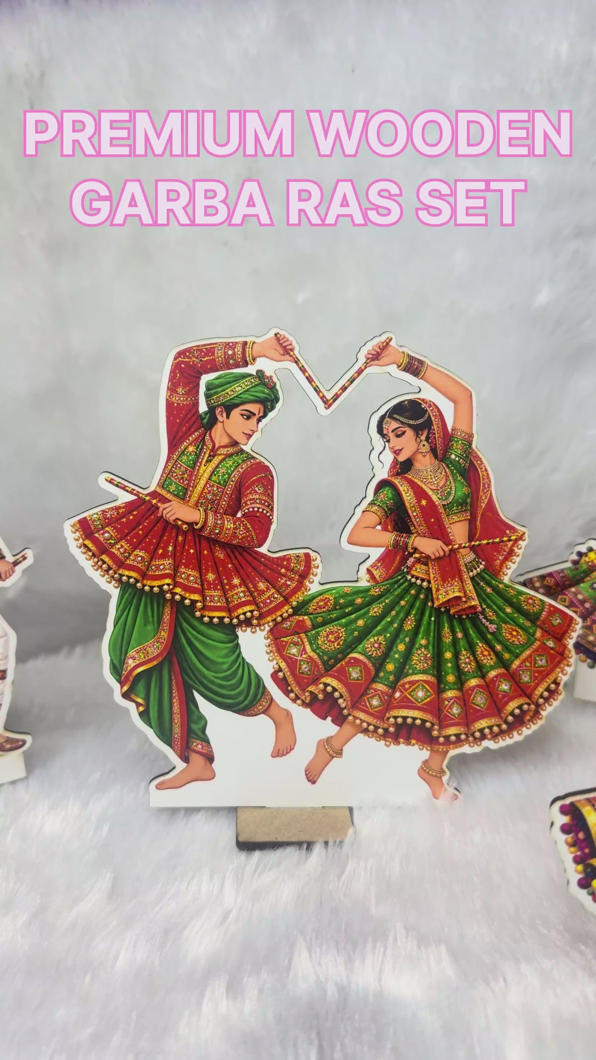 Traditional Dandiya Raas & Garba Dance Wooden Standee Set | Navratri Home Decoration & Festive Decor