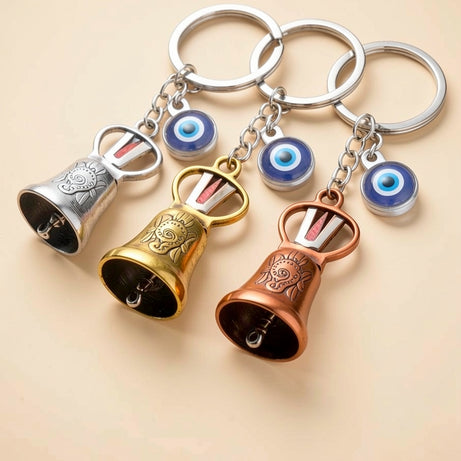 Shree Venkatesh Guardian Bell Keychain – Divine Protection Bike & Car Charm | Lucky Travel Bell for Safety & Blessings (Set of 3)