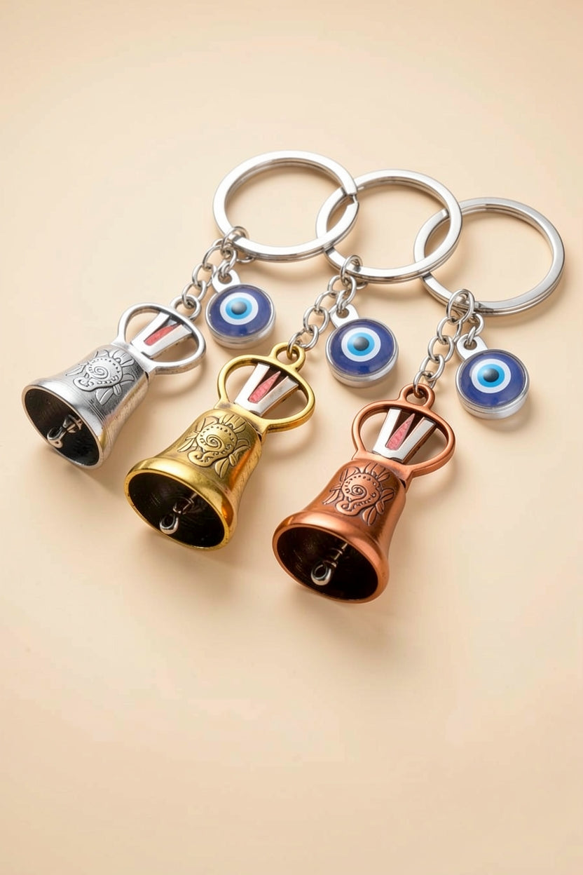 Shree Venkatesh Guardian Bell Keychain – Divine Protection Bike & Car Charm | Lucky Travel Bell for Safety & Blessings (Set of 3)
