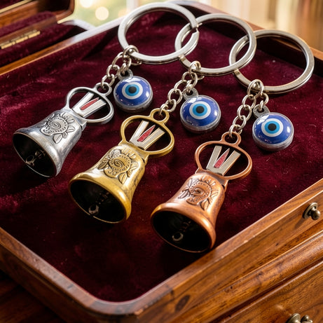 Shree Venkatesh Guardian Bell Keychain – Divine Protection Bike & Car Charm | Lucky Travel Bell for Safety & Blessings (Set of 3)