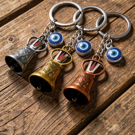 Shree Venkatesh Guardian Bell Keychain – Divine Protection Bike & Car Charm | Lucky Travel Bell for Safety & Blessings (Set of 3)
