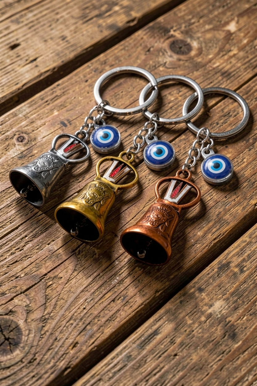 Shree Venkatesh Guardian Bell Keychain – Divine Protection Bike & Car Charm | Lucky Travel Bell for Safety & Blessings (Set of 3)
