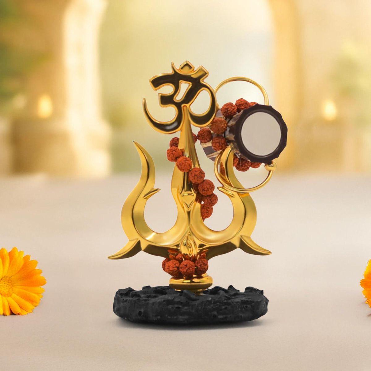 Shiva Trishul with Damru & Rudraksha Showpiece for Car Dashboard ...