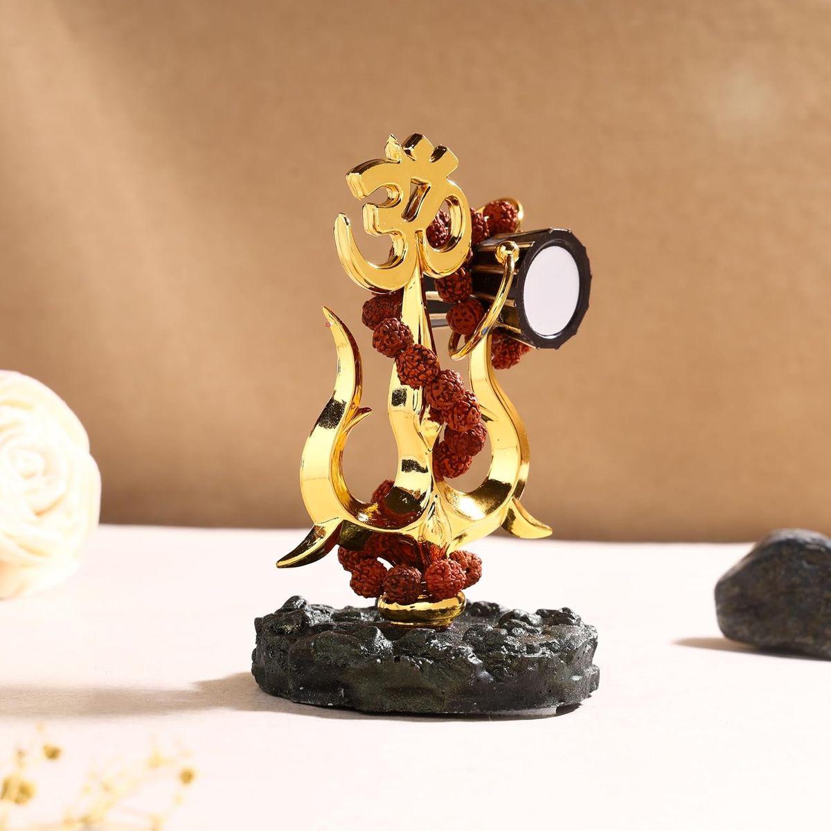 Shiva Trishul with Damru  (Real Rudraksha Mala)